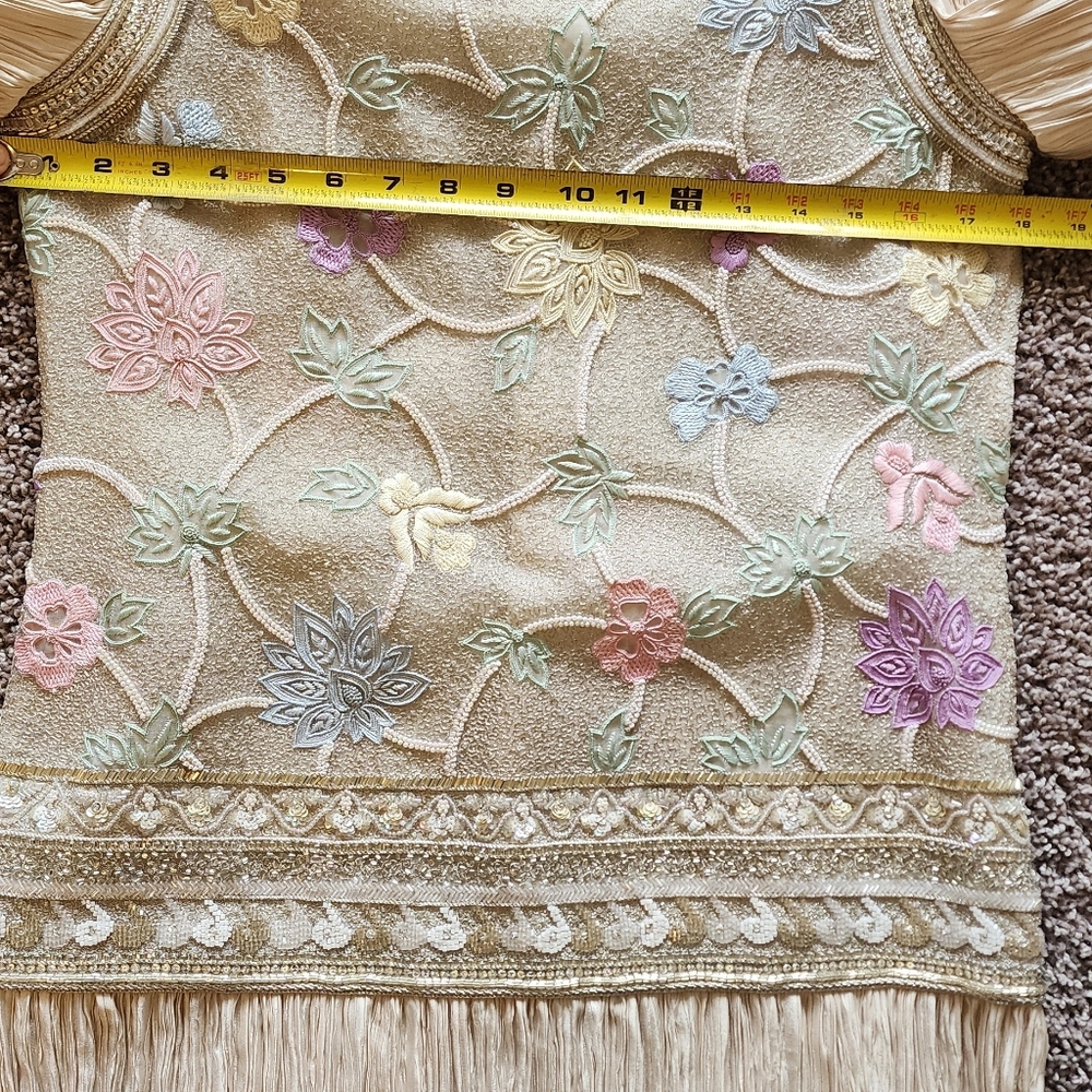 Mary Mcfadden Elegant Floral Embroidered Sequined Dress Sz 8 - Picture 12 of 16